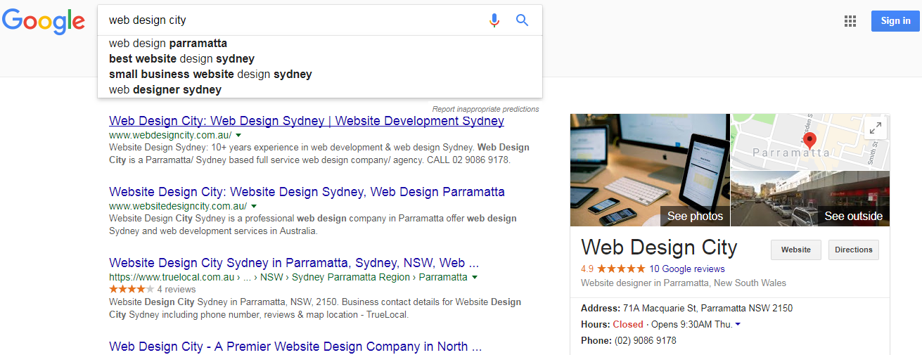 Web Design City semantic search